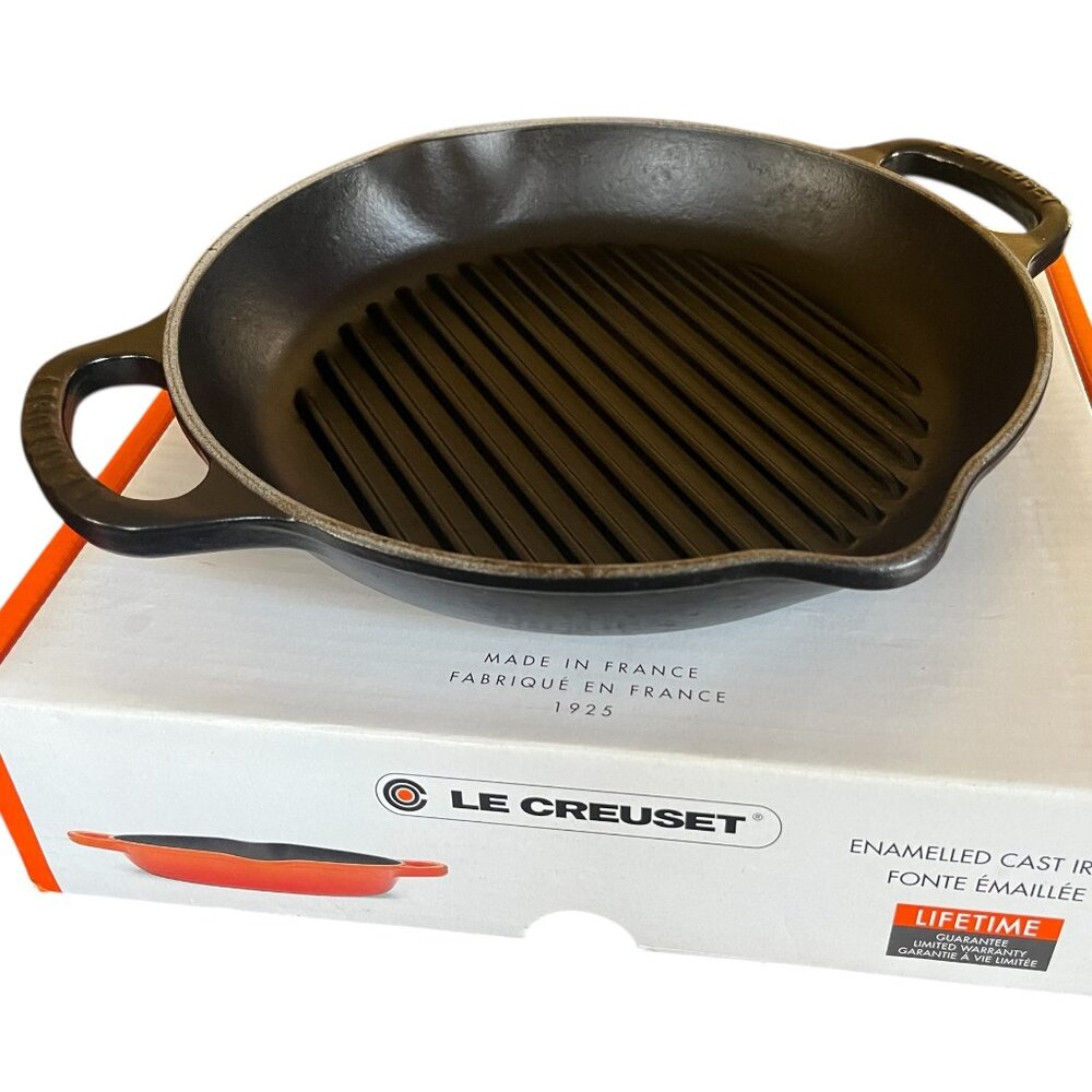 🇫🇷 Le Creuset 9.75" Deep Round Grill Pan Licorice Cast Iron w/Box